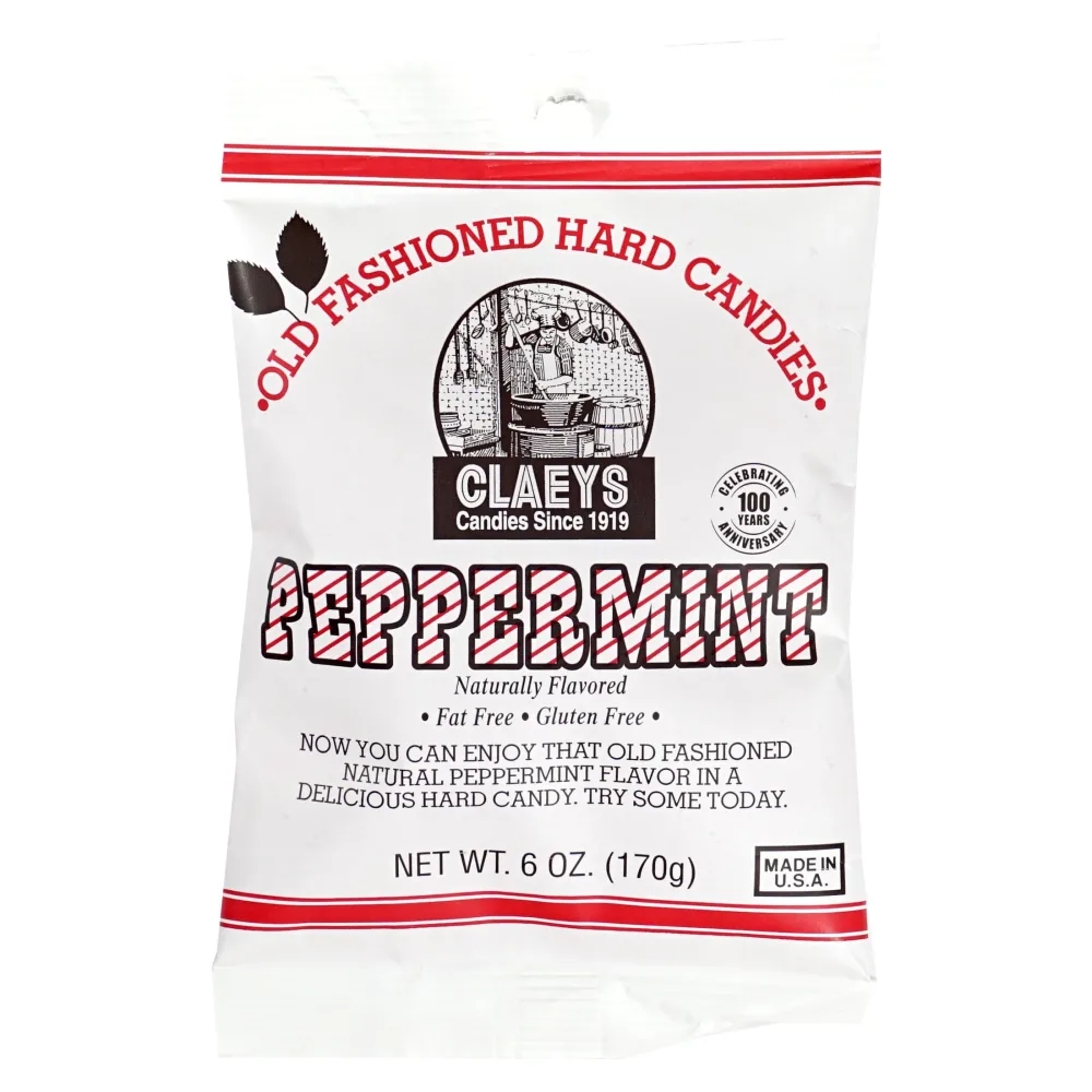 Claeys Sanded Peppermint Drops, 6 Oz Bag - 1 Pack, Hard Sour Candy, Peppermint Flavored Candy