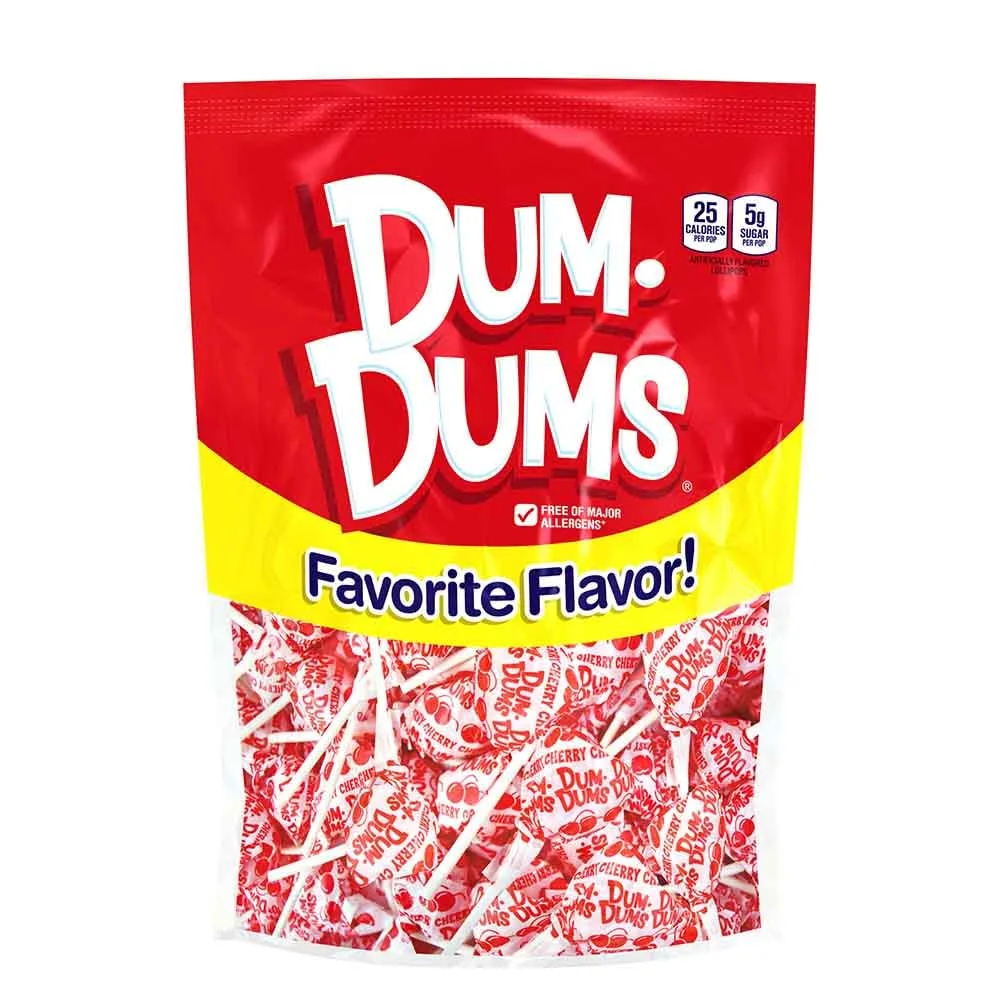 Dum Dums Lollipops - Bulk Candy Bag with Lollipops Individually Wrapped, Single Flavor Gourmet Suckers - 50 Count - Cherry