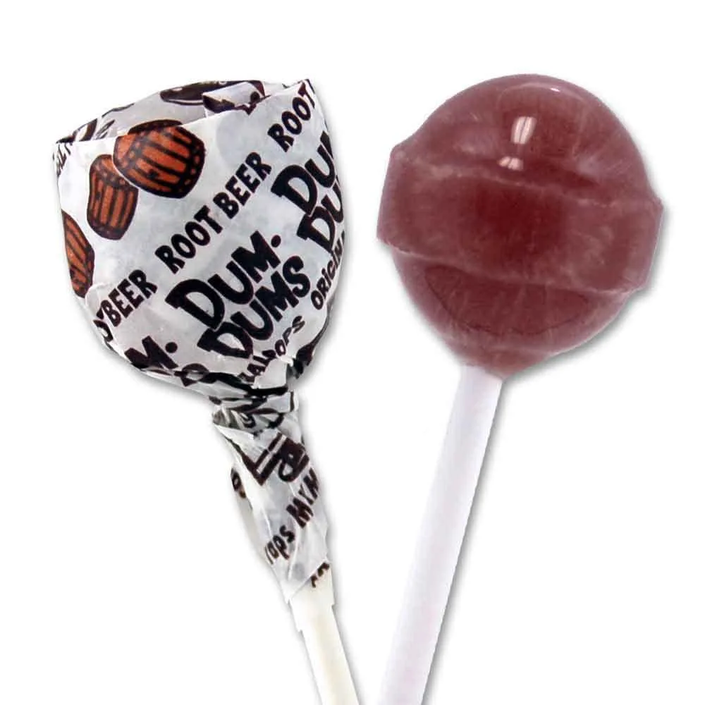 Dum Dums Lollipops - Bulk Candy Bag with Lollipops Individually Wrapped, Single Flavor Gourmet Suckers - 50 Count - Root Beer