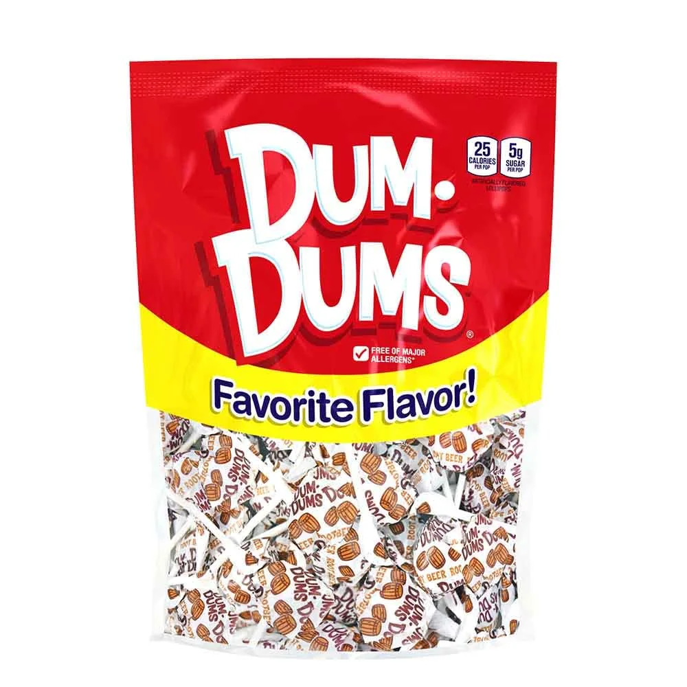 Dum Dums Lollipops - Bulk Candy Bag with Lollipops Individually Wrapped, Single Flavor Gourmet Suckers - 50 Count - Root Beer
