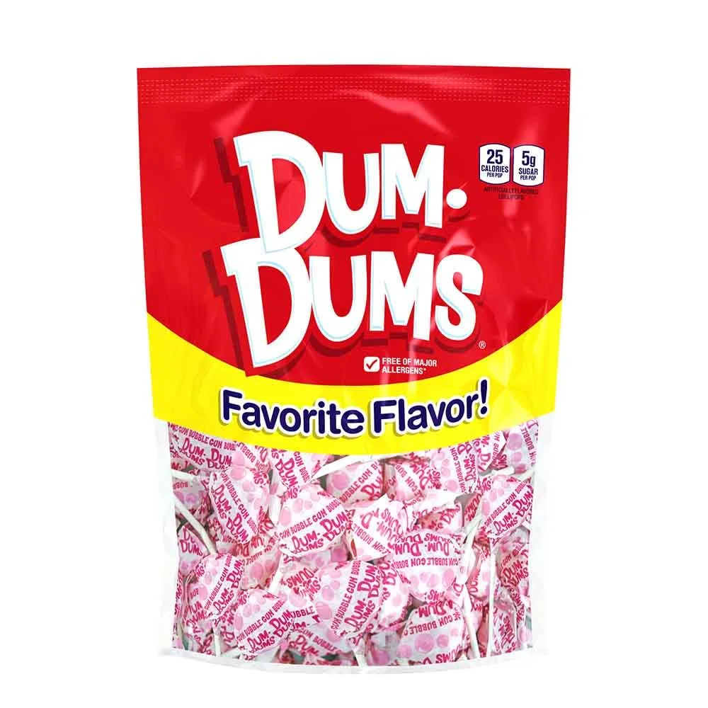 Dum Dums Lollipops - Bulk Candy Bag with Lollipops Individually Wrapped, Single Flavor Gourmet Suckers - 50 Count - Bubble Gum