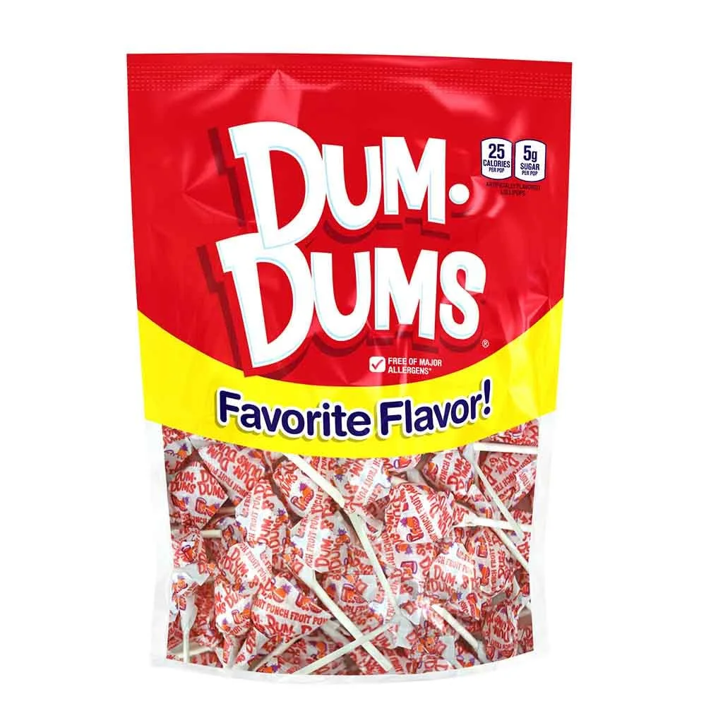 Dum Dums Lollipops - Bulk Candy Bag with Lollipops Individually Wrapped, Single Flavor Gourmet Suckers - 50 Count - Fruit Punch
