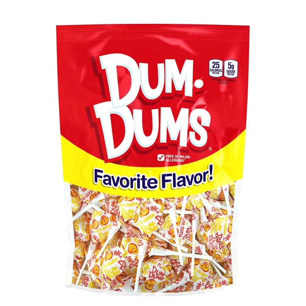 Dum Dums Lollipops - Bulk Candy Bag with Lollipops Individually Wrapped, Single Flavor Gourmet Suckers - 50 Count - Peach Mango