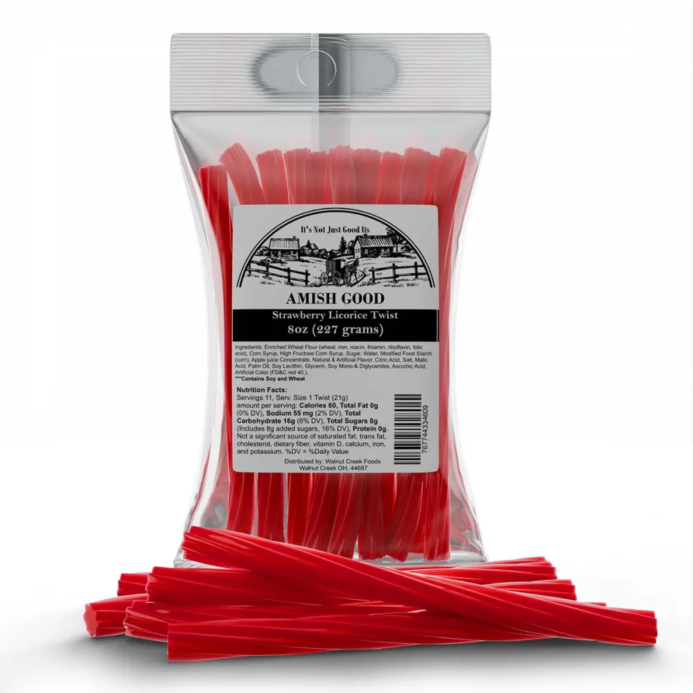 Amish Good Gourmet Licorice Twist Candy - Premium Sweet & Chewy Treat, Strawberry Jumbo Licorice Twist Perfect Snack Under 100 Calories