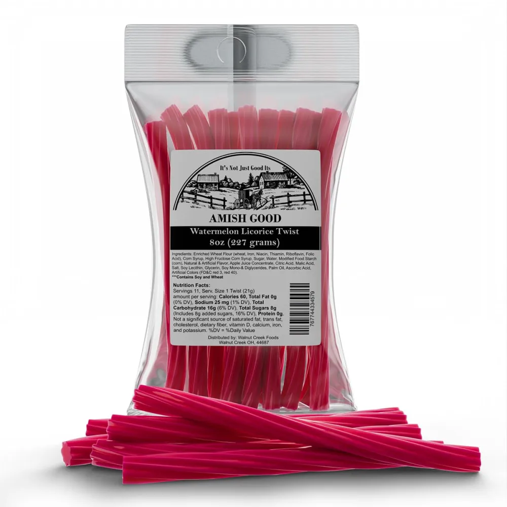 Amish Good Gourmet Licorice Twist Candy - Premium Sweet & Chewy Treat, Watermelon Jumbo Licorice Twist Perfect Snack Under 100 Calories (2 Pack)