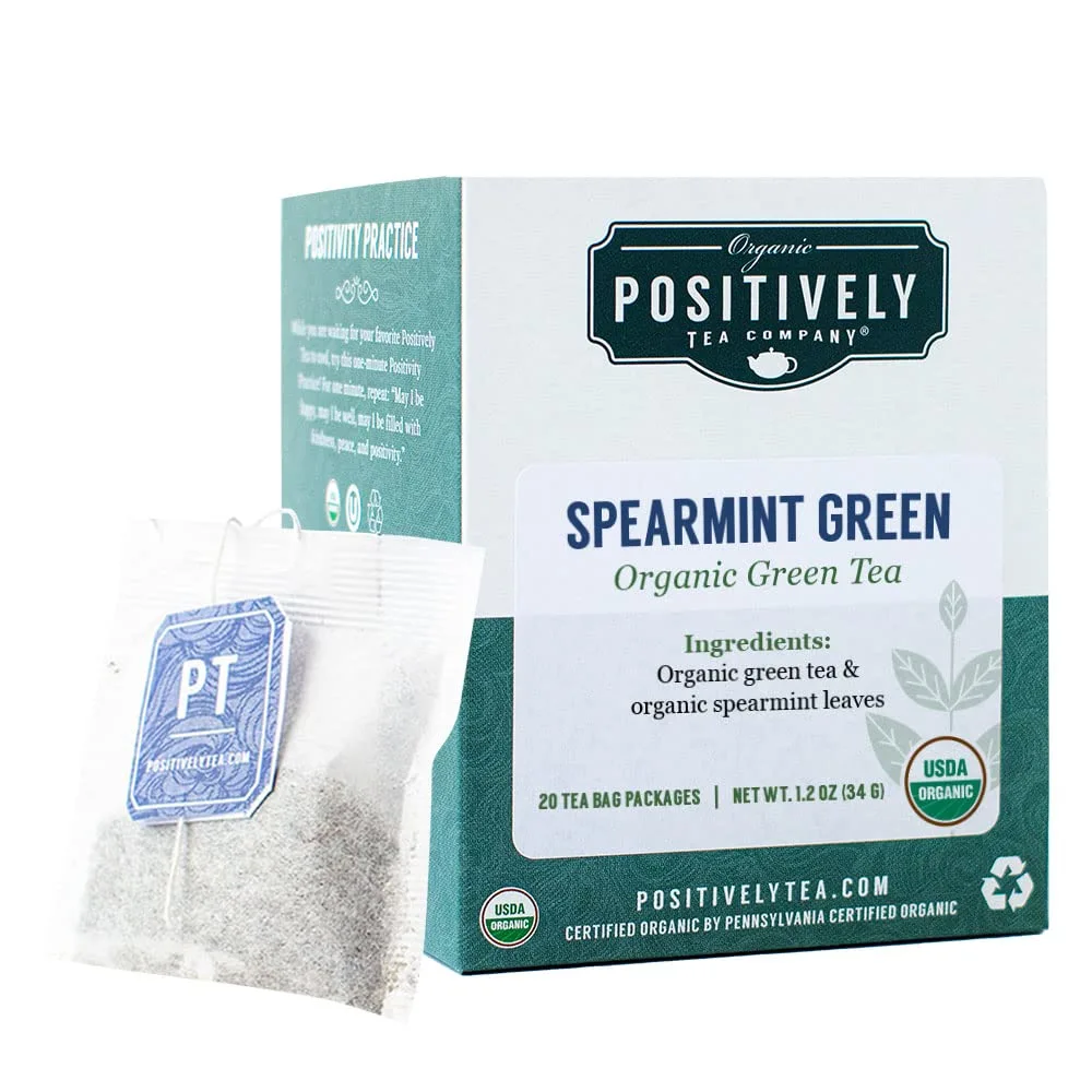 Organic Positively Tea Company, Spearmint Green Tea Bags, 20 Count