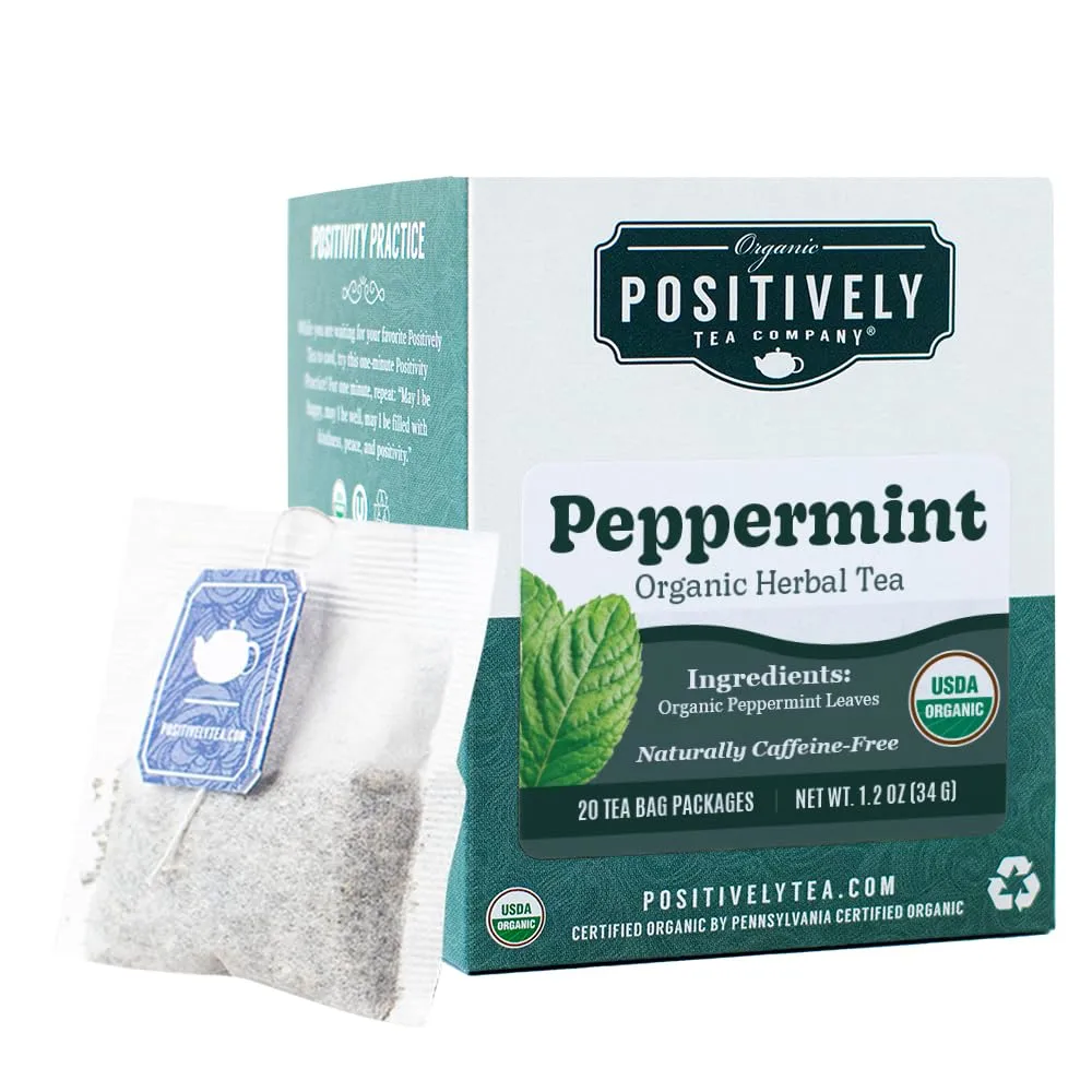 Organic Positively Tea Company, Peppermint Leaf Herbal Tea Bags, 20 Count