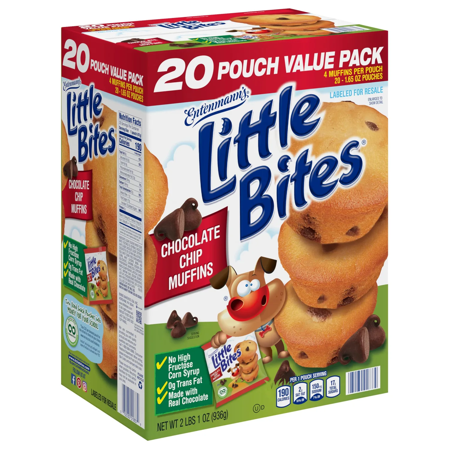 (Value Pack) Little Bites Chocolate Chip Muffins, 20 individual packs, (4 ct each), Mini Muffins, 33 oz Multipack