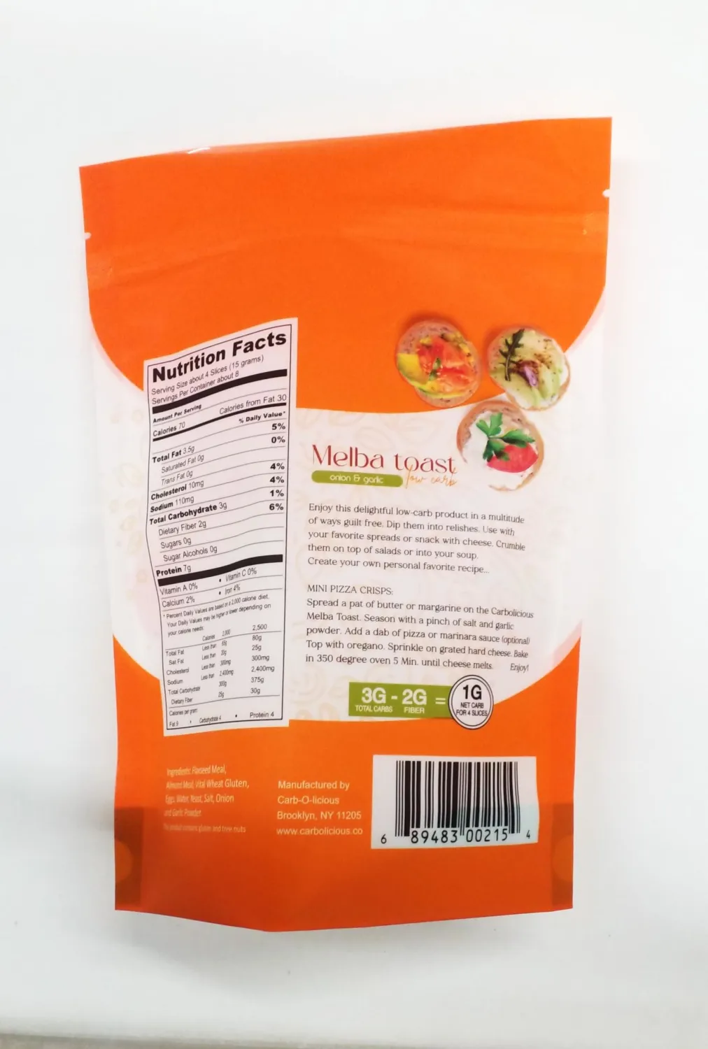 Low Carb Melba Toast (ONION & GARLIC) 4 oz.
