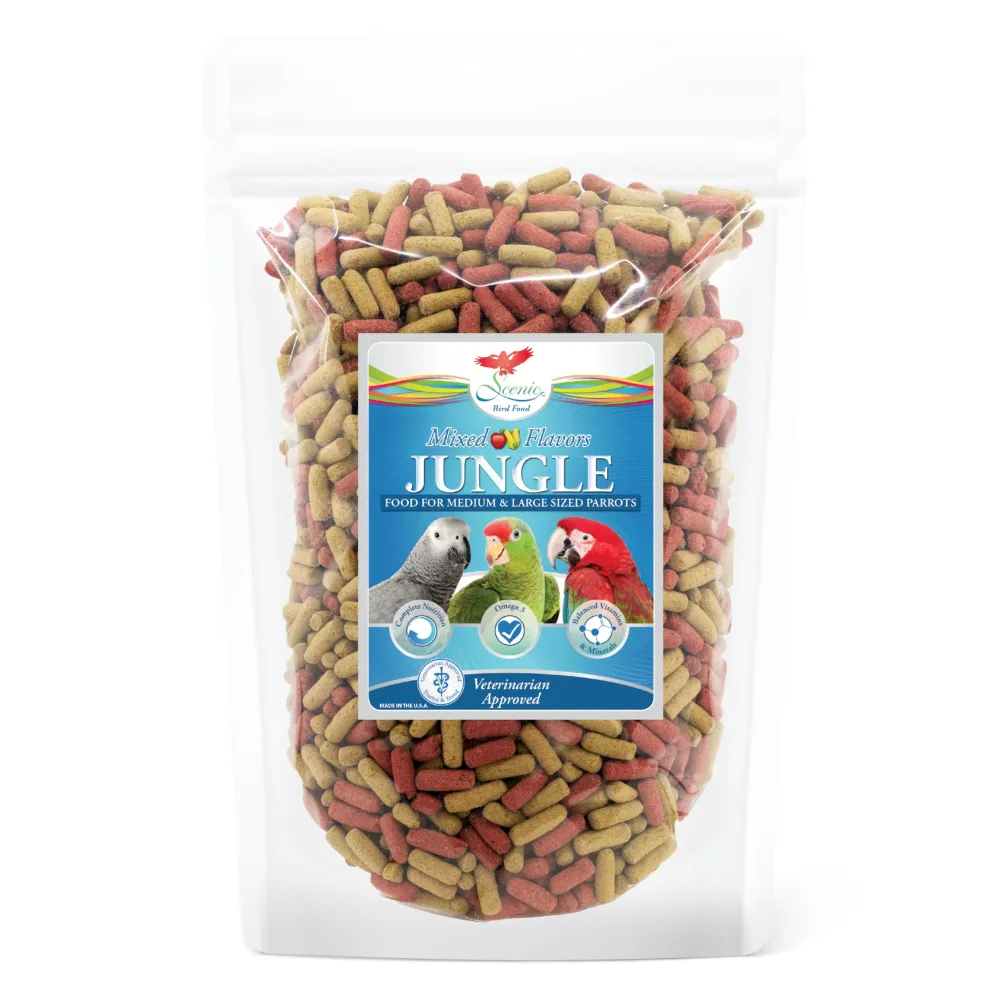 Scenic Mix Jungle Bird Food | Macaw, Cockatoo, African Grey, Zinc Parrots | Formulated Diet | Apple and Corn | 2 LB