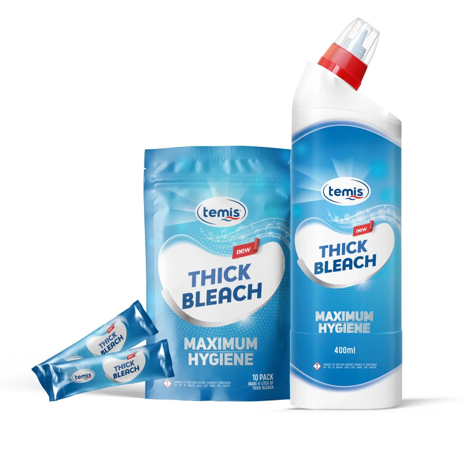 Temis Thick Bleach Liquid - 135 fl oz total (10x13.5 fl oz), Toilet Bowl Cleaner, Liquid Bleach Cleaner for Bathroom and Kitchen