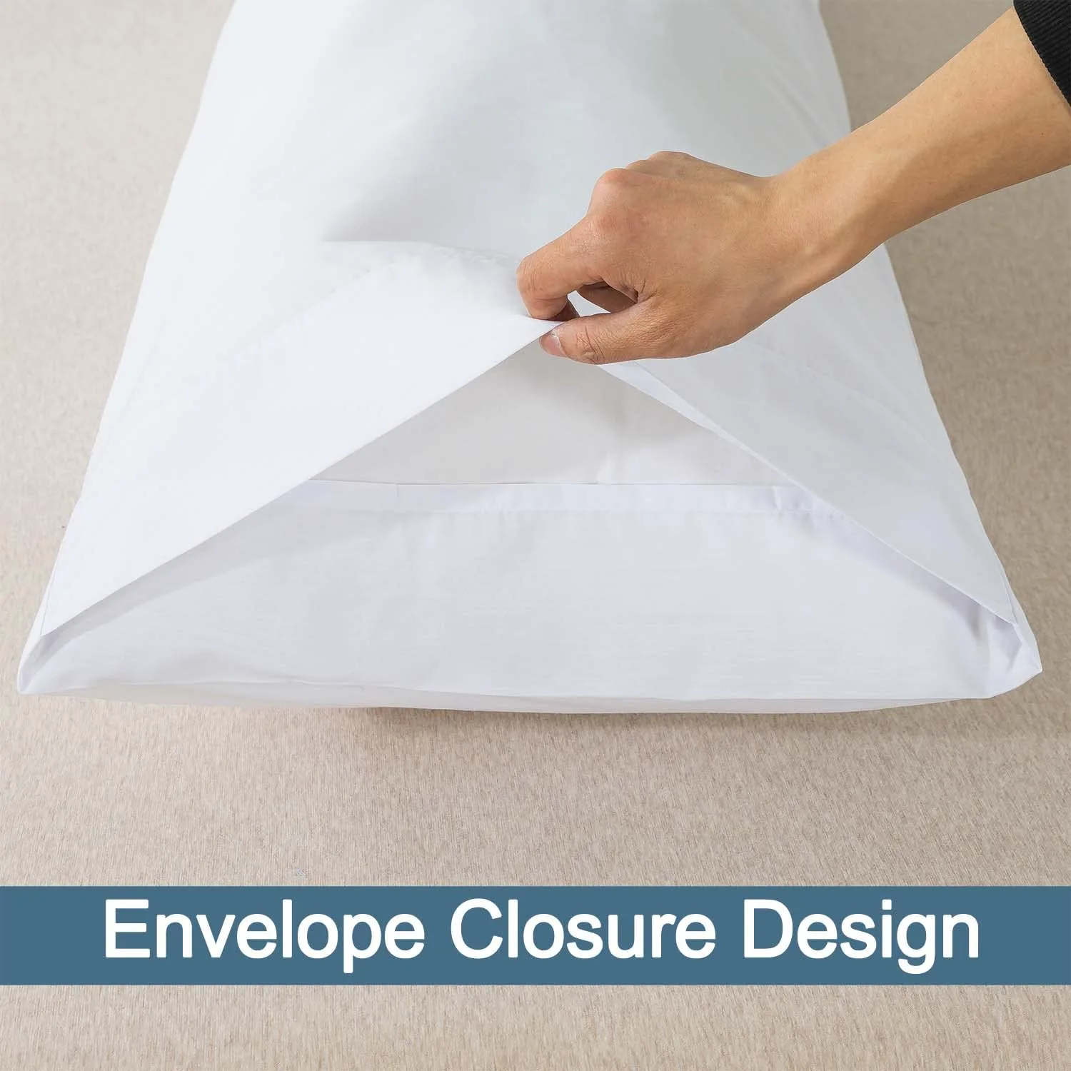 WhatsBedding Body Pillow Cover Cotton Fabric, Long Pillowcase Breathable & Skin-Friendly, Envelope Closure - White (21x54 inch)