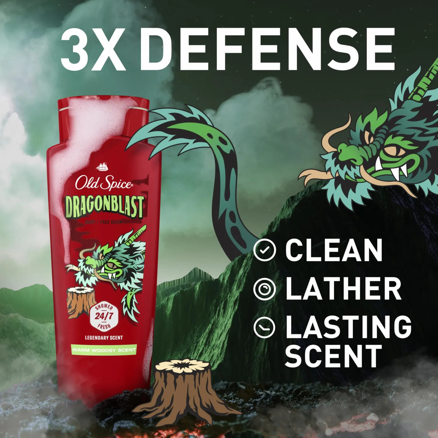 Old Spice Body Wash for Men, Dragonblast, Long Lasting Lather, 24 fl oz (Pack of 4)