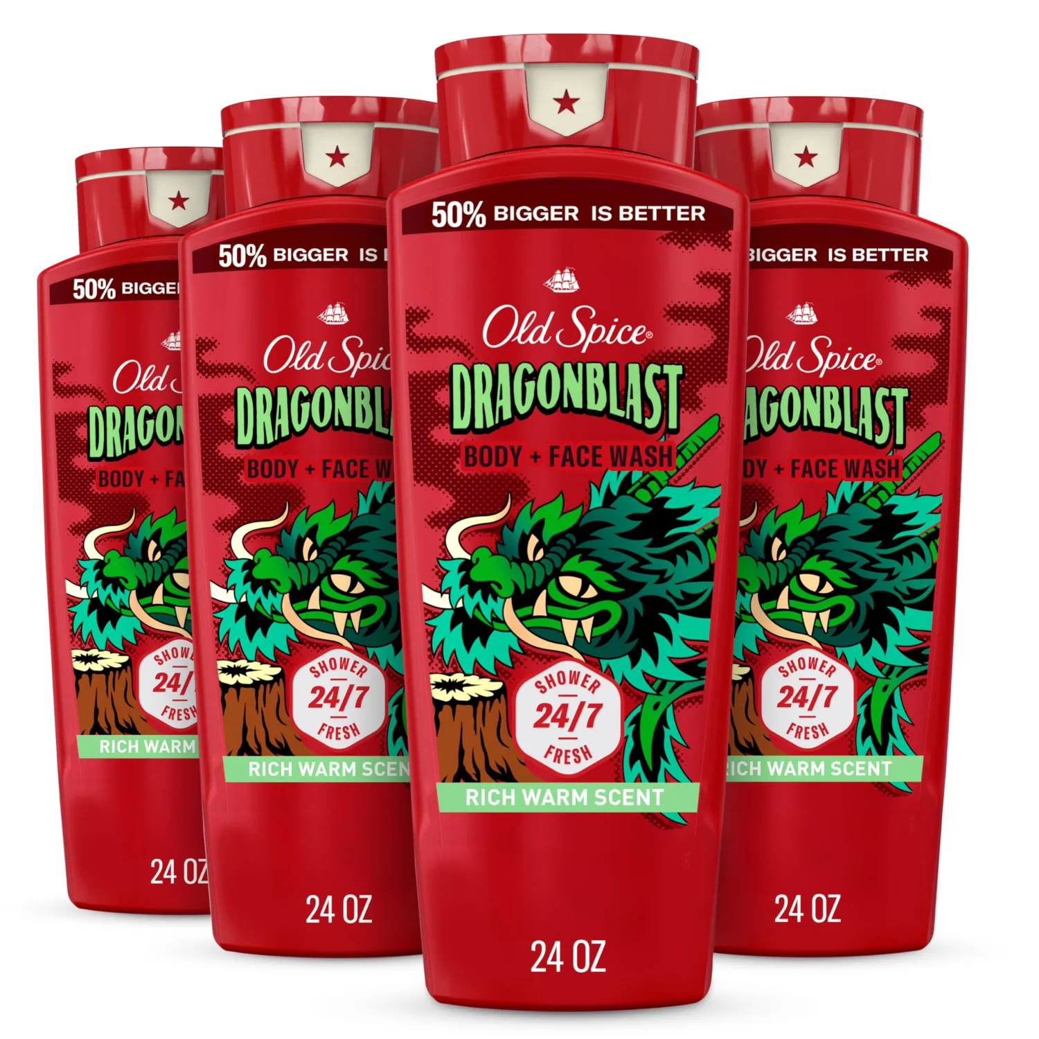 Old Spice Body Wash for Men, Dragonblast, Long Lasting Lather, 24 fl oz (Pack of 4)