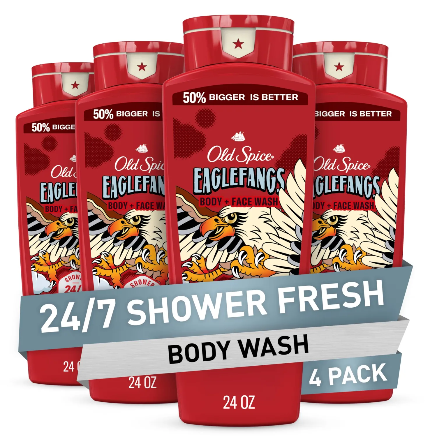 Old Spice Cleansing Body Wash for Men, 3X Defense, 24/7 Shower Fresh with Lasting Scent, 2-in-1 Body & Face Wash, Eaglefangs Scent, 24 oz (Pack of 4)