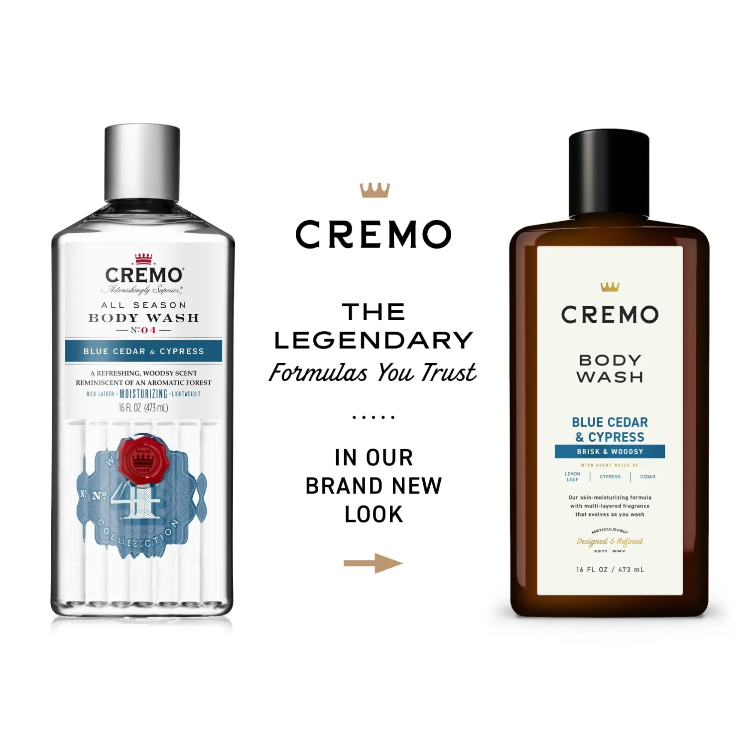 Cremo Body Wash Men, A Woodsy Scent with Notes of Lemon Peel, Cypress and Cedar, 16 Fl Oz