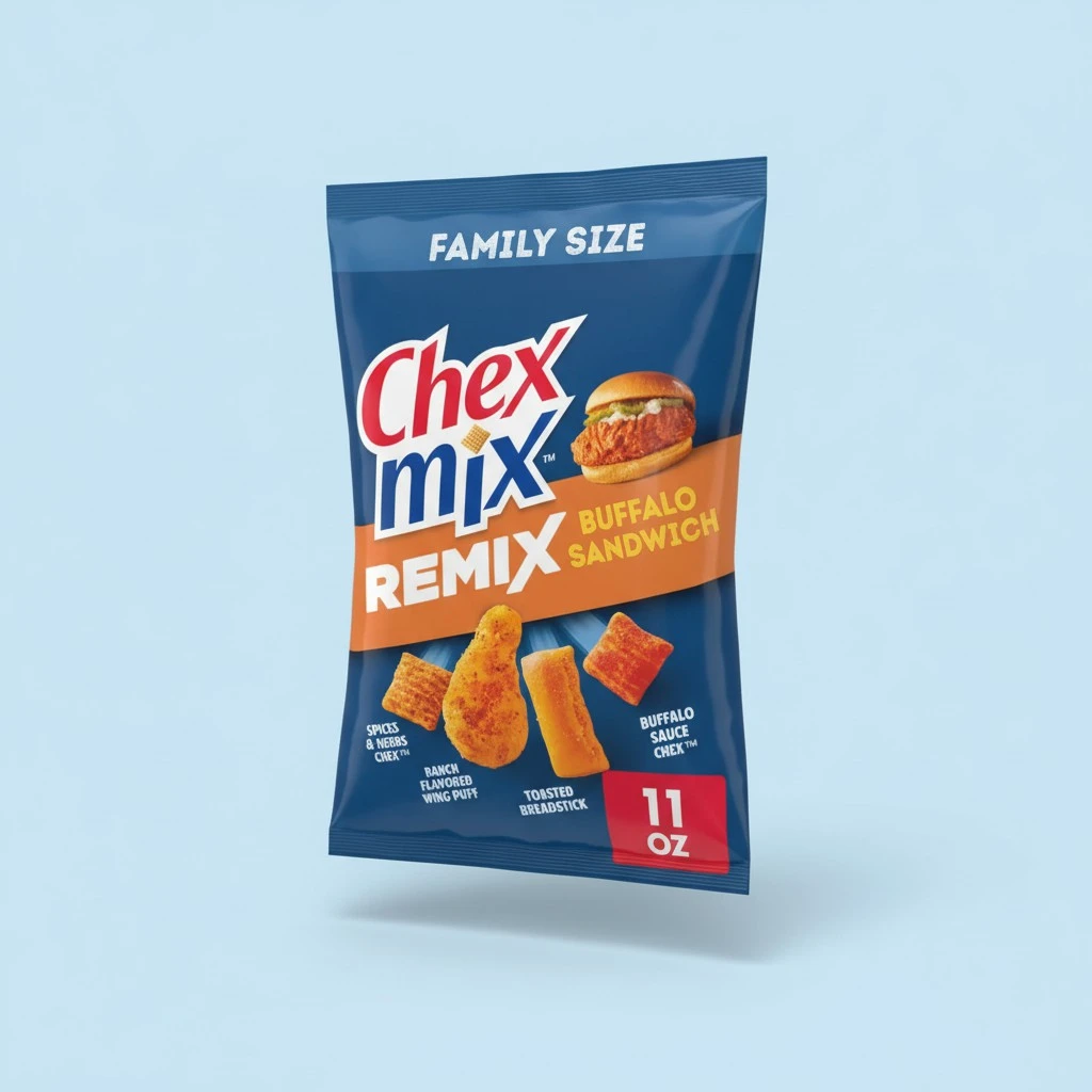 Chex Mix Snack Mix, Remix Buffalo Sandwich, Savory Snack Bag, Family Size, 11 oz