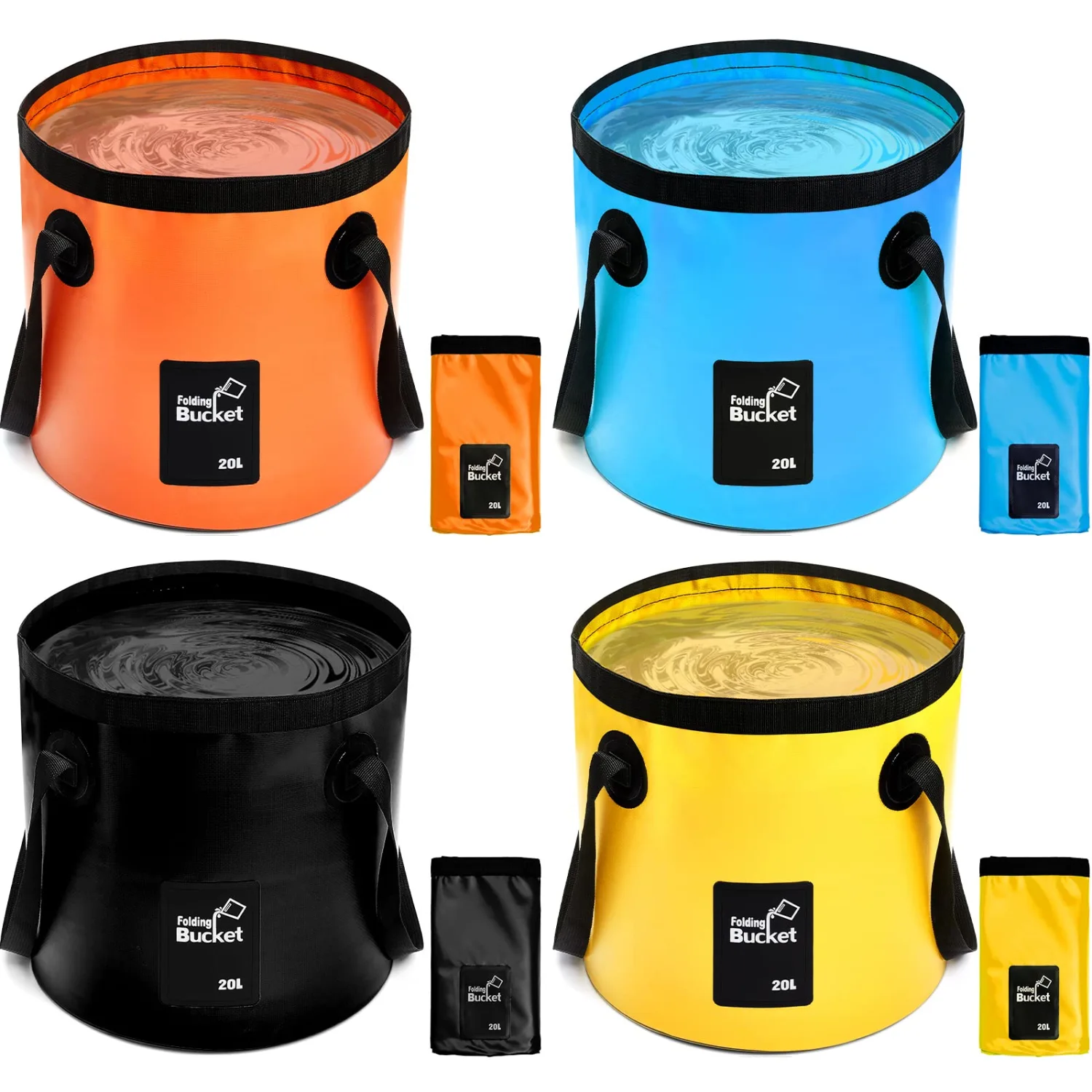 Tessco 4 Pcs 20L Collapsible Bucket with Handle 5 Gallon Portable Collapsible Folding Bucket Foldable Water Container for Camping Hiking Fishing Car Washing
