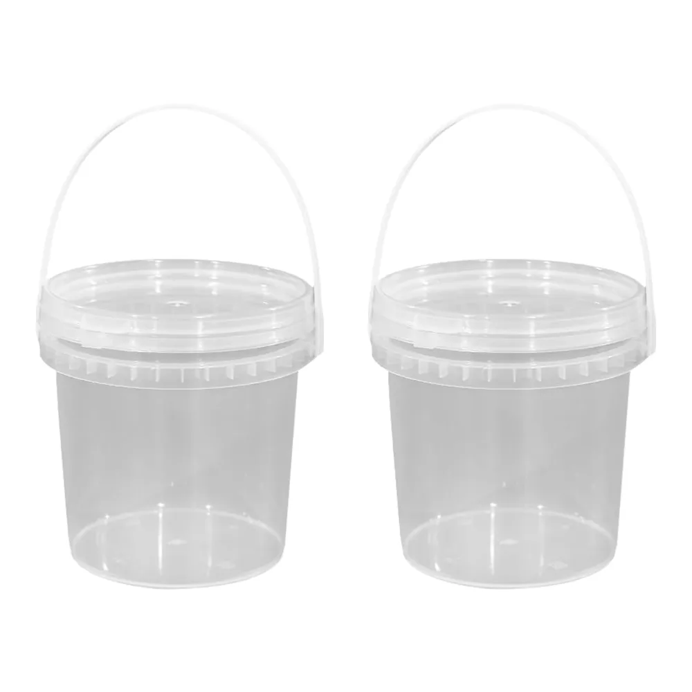 DOITOOL 2Pack Clear Plastic Bucket with Lid and Handle (1L) Ice Cream Tub with Lids, Food Grade Round Plastic Pail Container with Lid, Freezer Food Storage Containers