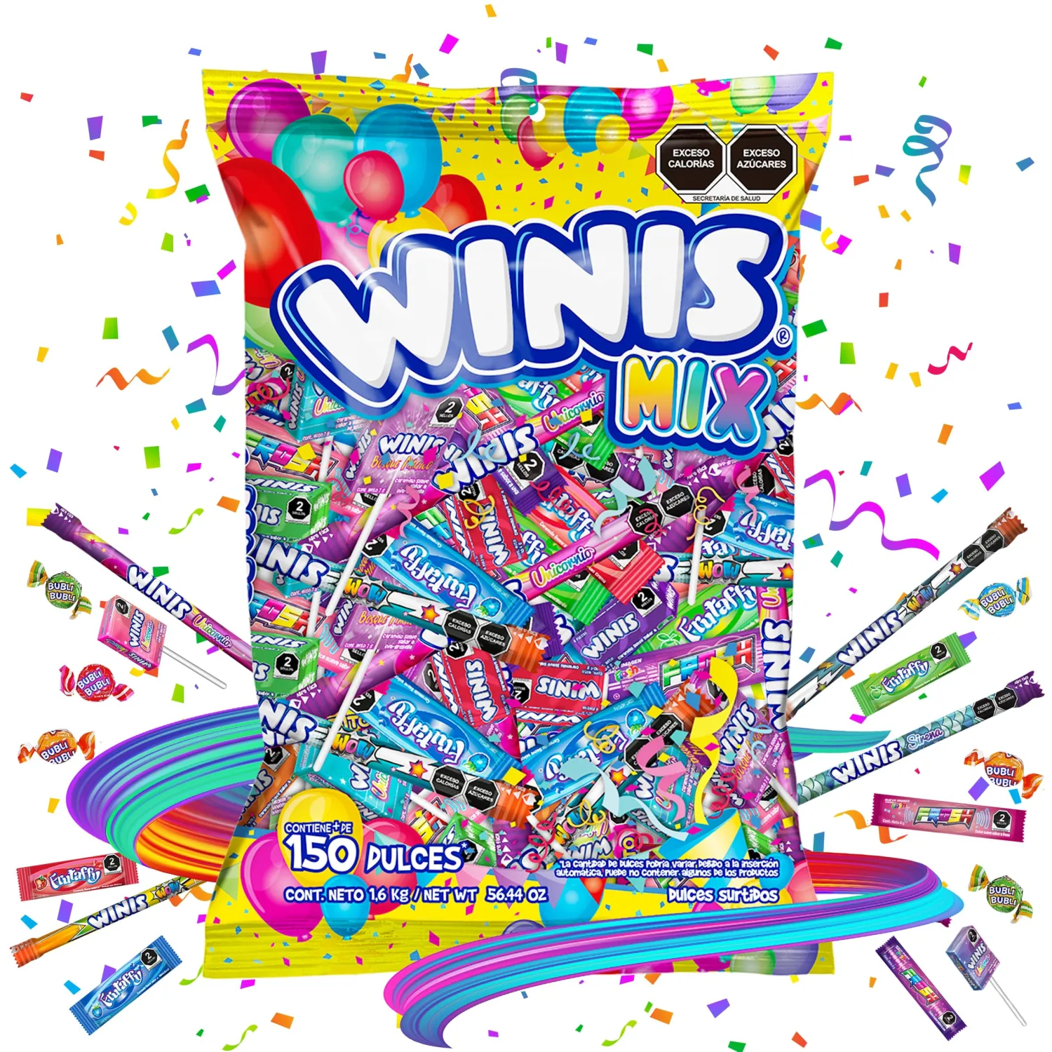 Winis Mix Variety of Mexican Chewy Candies | Bulk Taffy Candy Mix - 3.6 lbs - 150 Individually Wrapped Party | Easter Day Candy Variety Bag