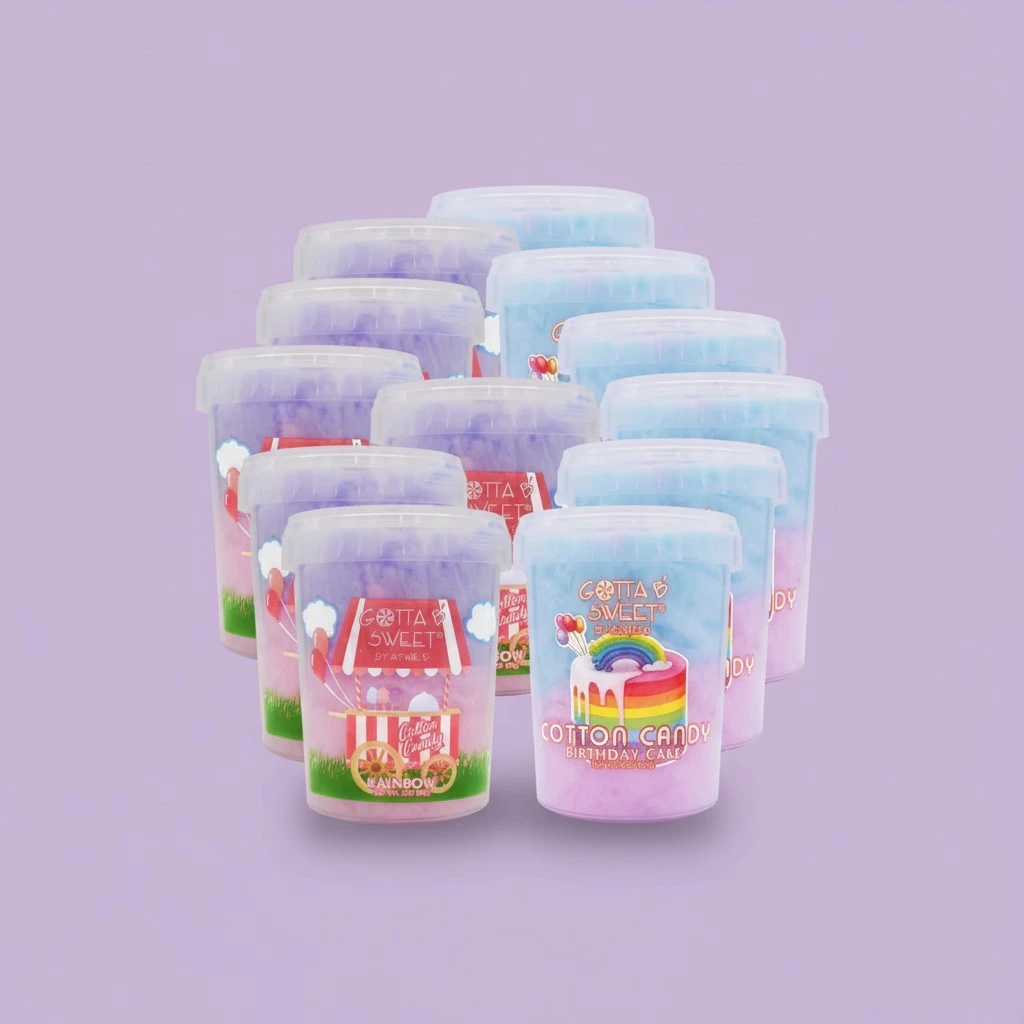 Gotta B Sweet Cotton Candy Variety Pack - Rainbow and Birthday Cake - 2 oz (Pack of 12) - Blue, Pink, Purple and White - Bulk Birthday Party Treats for Kids