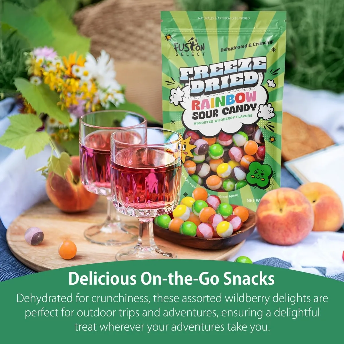 Fusion Select 480g Rainbow Bean Candy - Assorted Freeze Dried Candy Pack with Sour Flavors - Dehydrated, Crunchy, Colorful Treats & Snacks for Kids & Adults - Packed in a Resealable Pouch