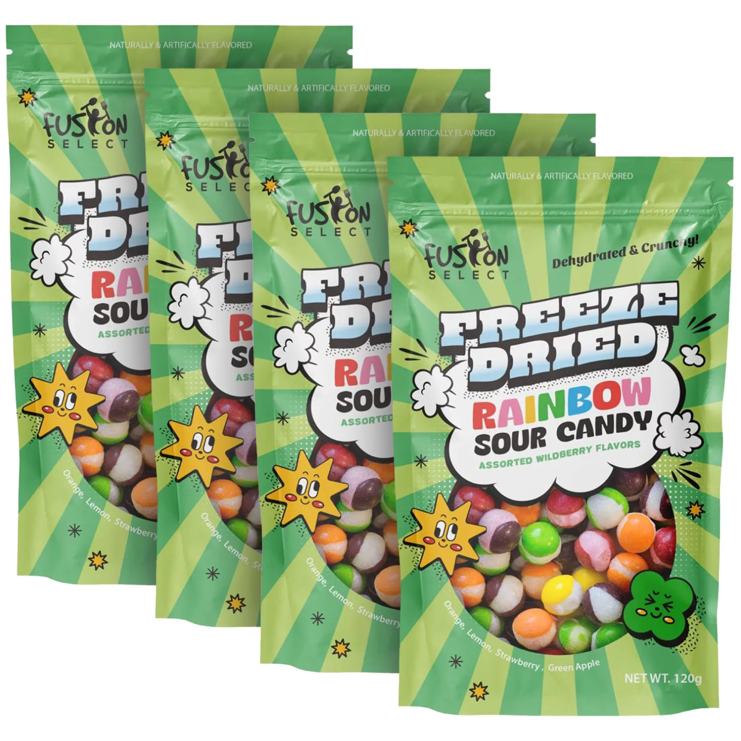 Fusion Select 480g Rainbow Bean Candy - Assorted Freeze Dried Candy Pack with Sour Flavors - Dehydrated, Crunchy, Colorful Treats & Snacks for Kids & Adults - Packed in a Resealable Pouch