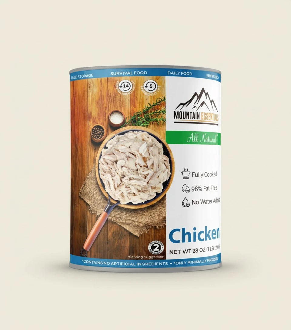 MOUNTAIN ESSENTIALS All Natural Fully Cooked Chicken 28 Oz Recipe Ready Canned Meat No Water Added | No Carbs | No Preservatives Daily Food Perfect for Camping or Home Meals Emergency Food Pack of 1