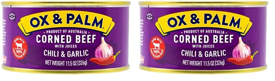 Ox & Palm Corned Beef Flavored, Chili & Garlic, 11.5 Ounce (Pack of 2)