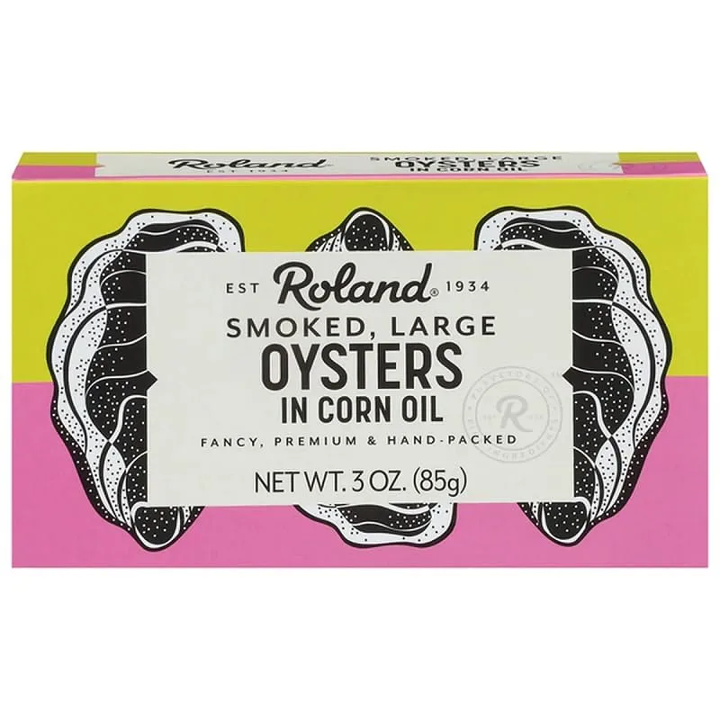 Roland Foods Premium Smoked Large Oysters in Oil, Wild Caught, 3 Oz Tin