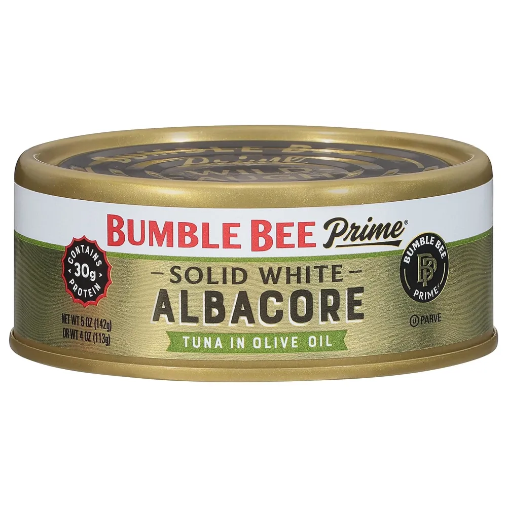 Bumble Bee Prime Solid White Albacore Tuna in Olive Oil, 5 oz Can - Premium Wild Caught Tuna - 30g Protein per Serving - Non-GMO Project Verified, Gluten Free, Kosher