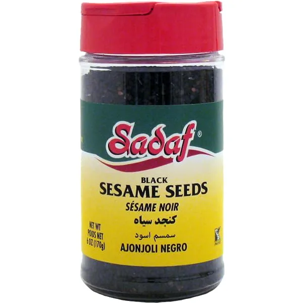 Sadaf Black Sesame Seeds - Sesame Seeds for Cooking and Food Flavoring - Spice Mediterranean Cuisine - Semillas de Ajonjoli - Kosher - 6 Oz Bottle with Shaker Top