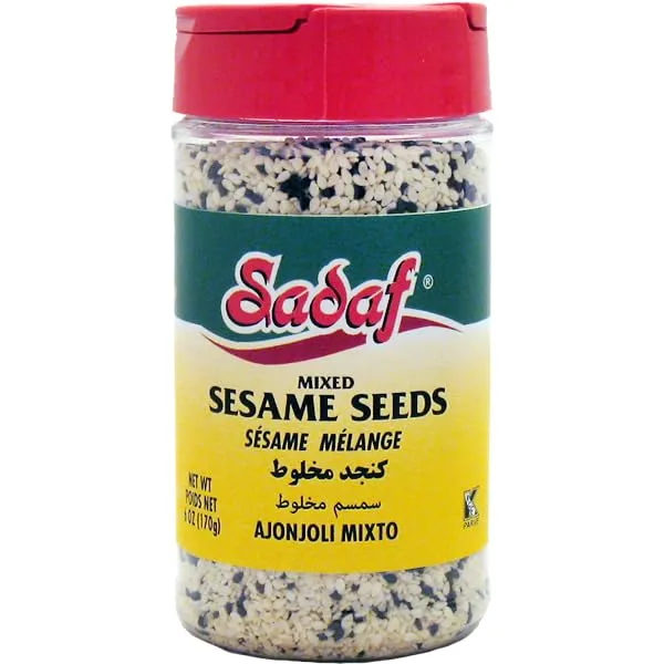 Sadaf Sesame Seeds - Mixed Sesame Seeds for Cooking and Food Seasoning - Black & White Sesame Seeds - Semillas de Ajonjoli - Middle Eastern Cuisine - Kosher - 6 Oz Bottle with Shaker Top