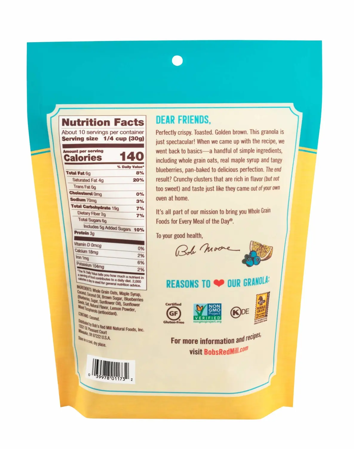 Bob’s Red Mill Lemon Blueberry Homestyle Granola, 11 Ounce Bag (Pack of 1), Certified Gluten Free, Non-GMO, Whole Grain