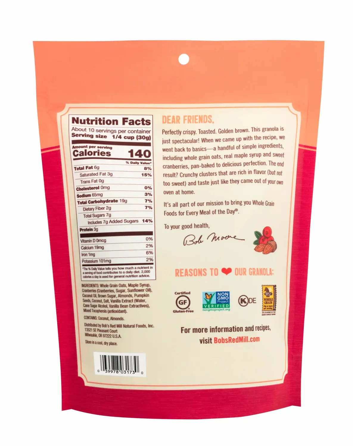 Bob's Red Mill Cranberry Almond Granola, 11oz (Pack of 1) - Non GMO, Gluten Free, Whole Grain, Kosher