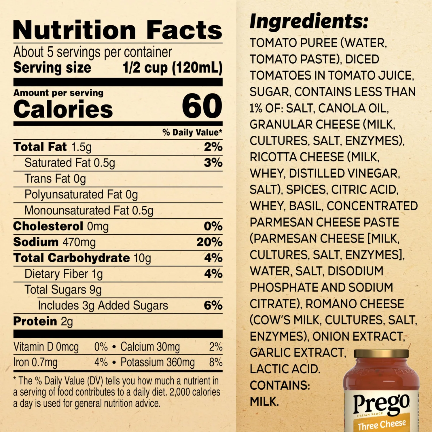Prego Three Cheese Pasta Sauce, 24 Oz Jar (Pack of 2)