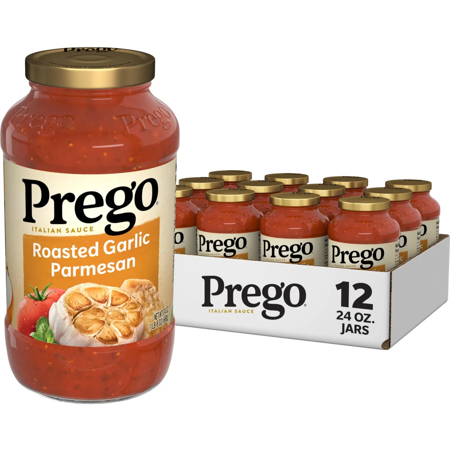 Prego Pasta Italian Tomato Sauce with Roasted Garlic & Parmesan Cheese, 24 Oz, Pack of 12