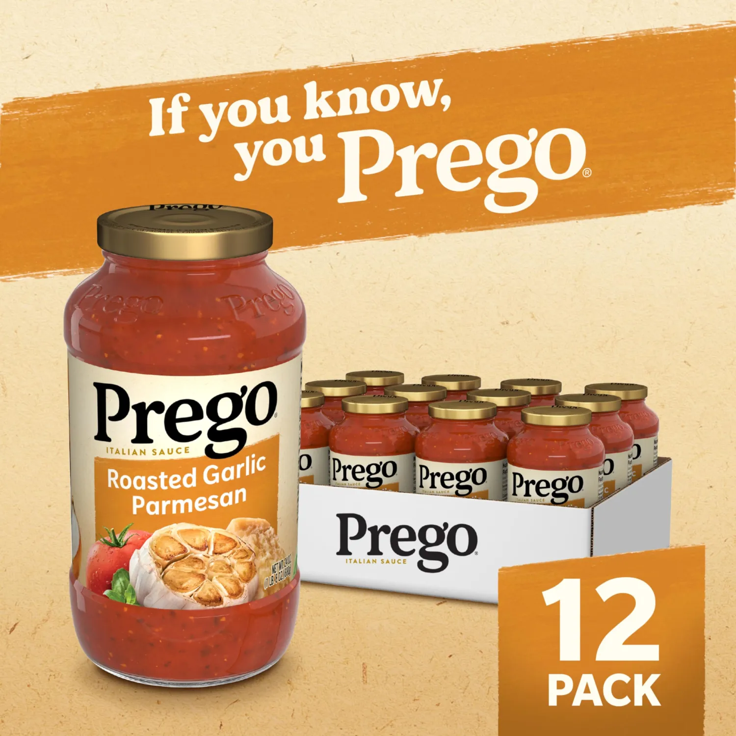 Prego Pasta Italian Tomato Sauce with Roasted Garlic & Parmesan Cheese, 24 Oz, Pack of 12