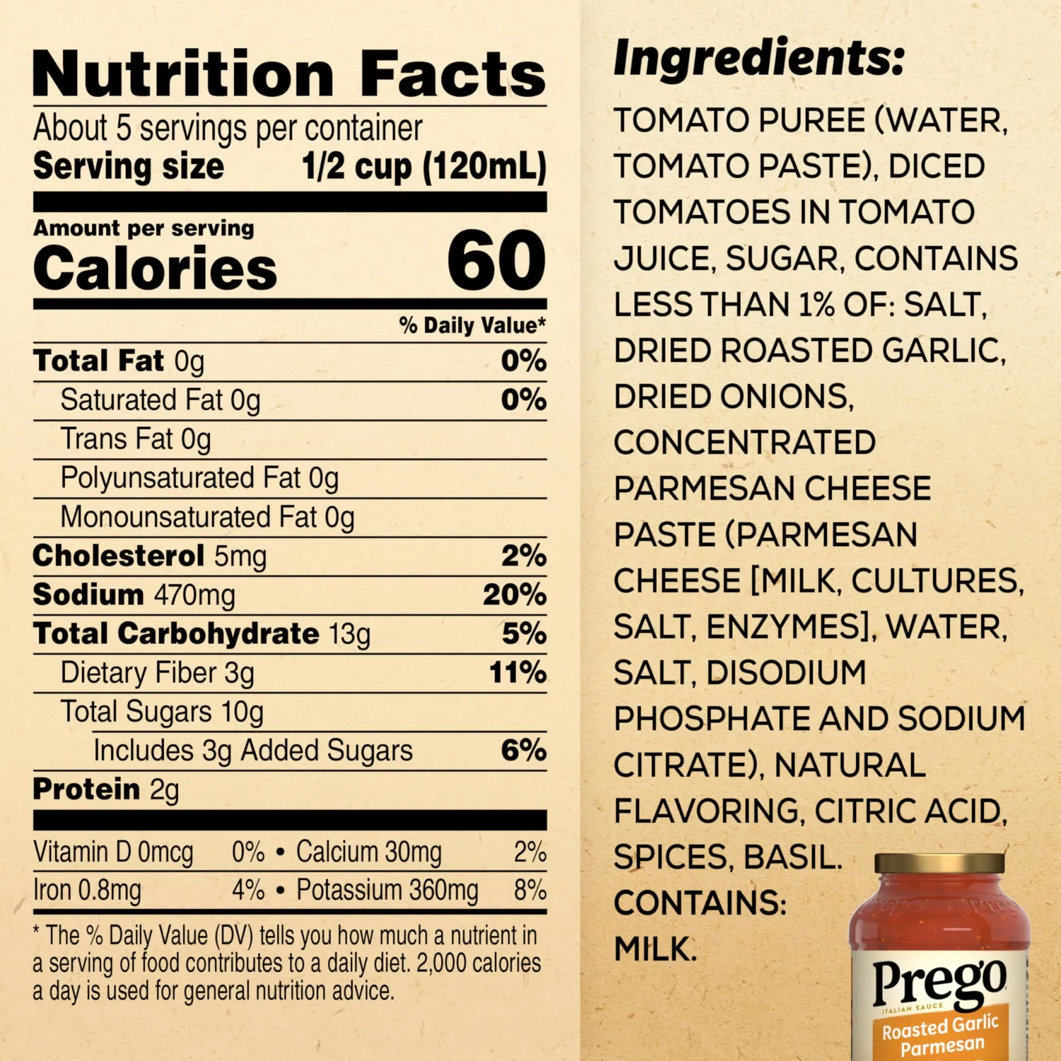 Prego Pasta Sauce, Italian Tomato Sauce with Roasted Garlic & Parmesan Cheese, 24 oz Jar (Pack of 2)