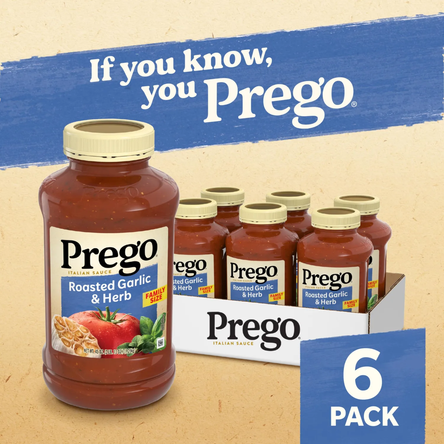 Prego Roasted Garlic and Herb Pasta Sauce, 45 Oz Jar (Case of 6)