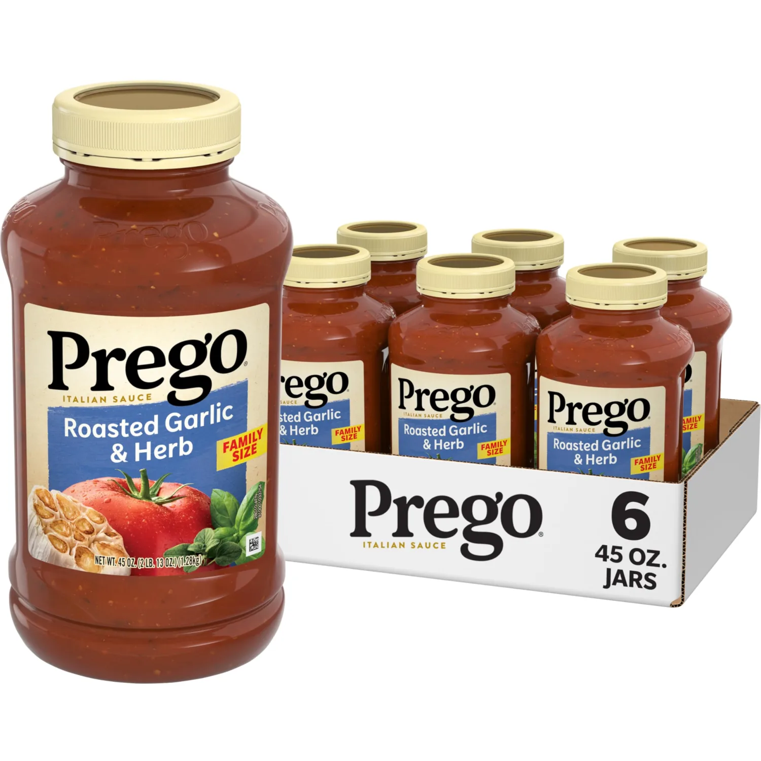 Prego Roasted Garlic and Herb Pasta Sauce, 45 Oz Jar (Case of 6)