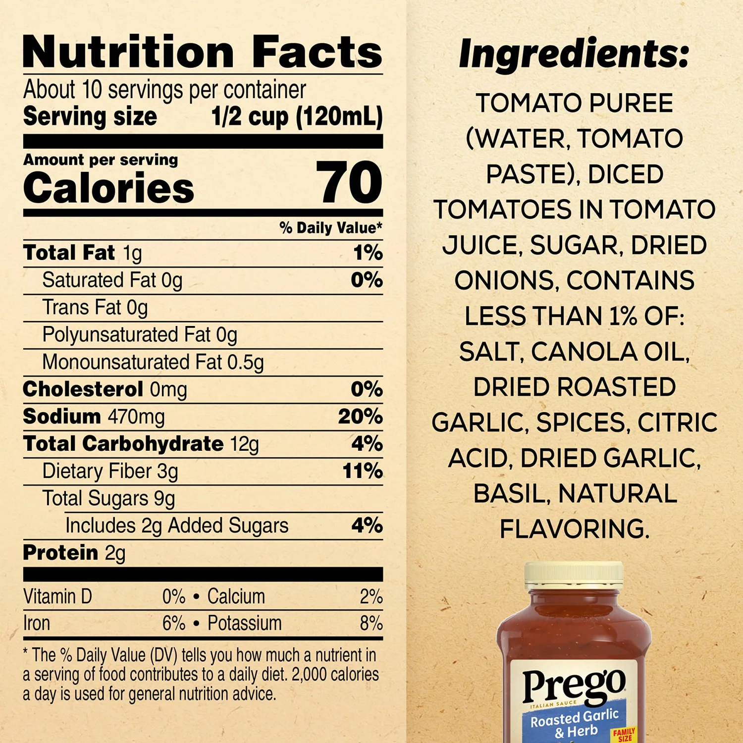 Prego Roasted Garlic and Herb Pasta Sauce, 45 Oz Jar (Case of 6)