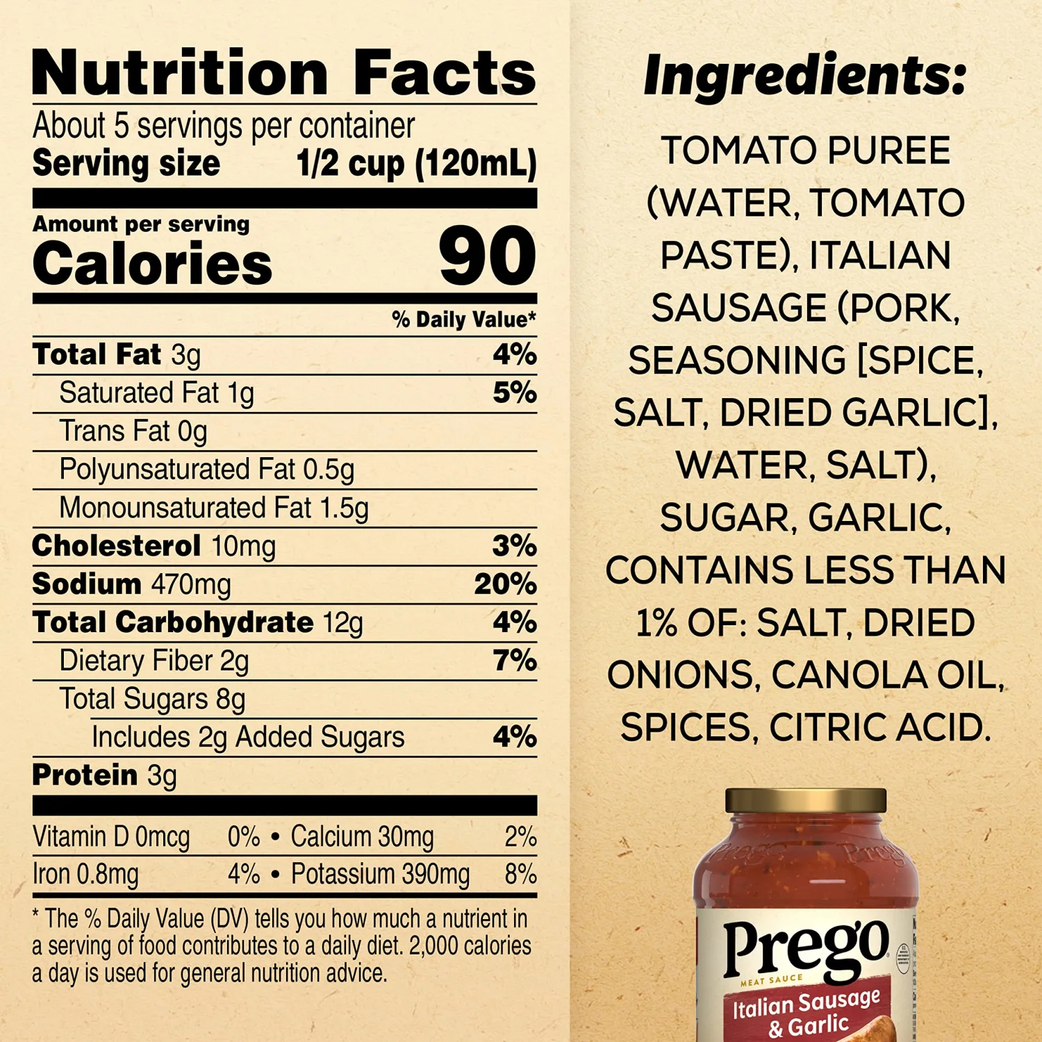 Prego Italian Sausage and Garlic Meat Sauce, 23.5 OZ Jar