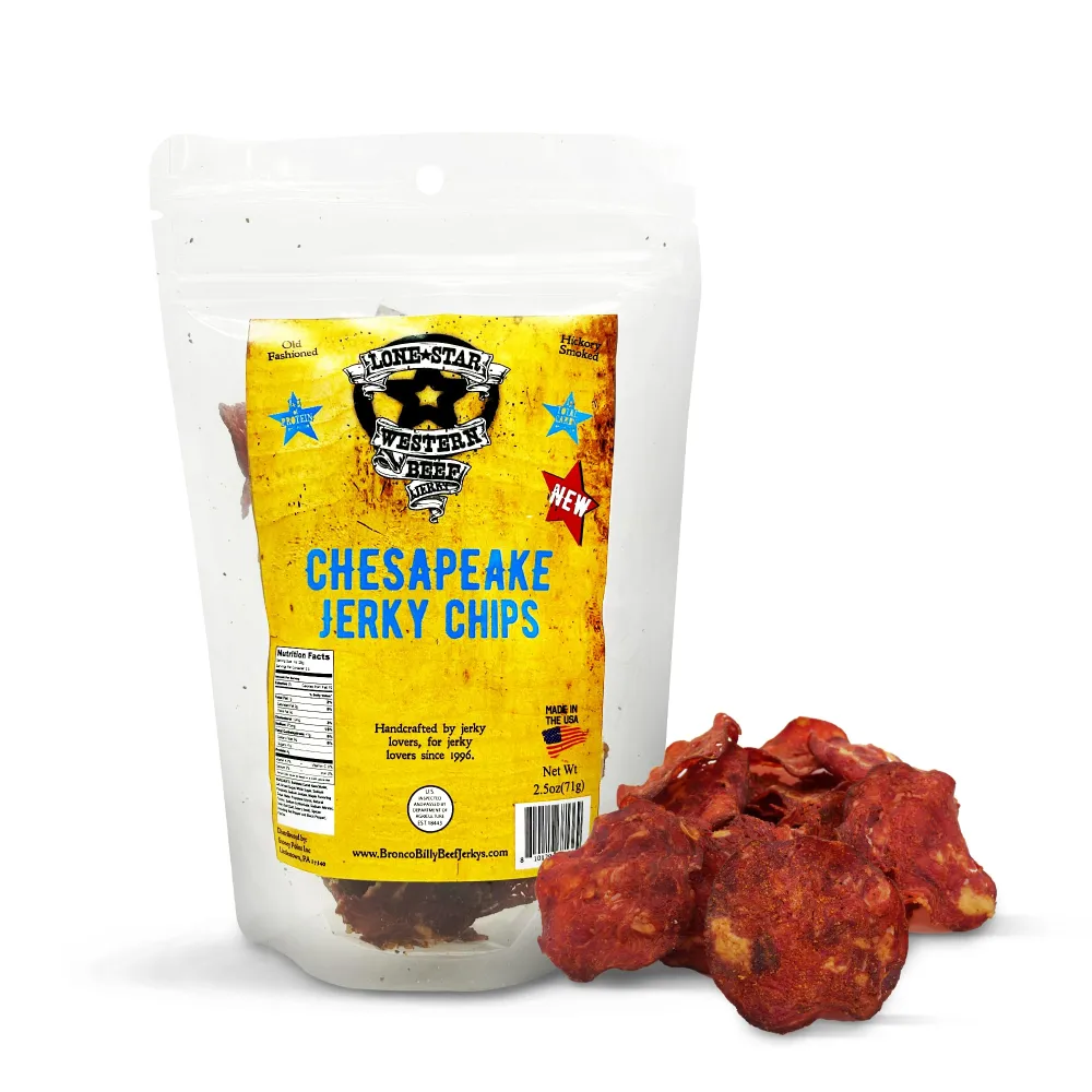 Lone Star Chesapeake Jerky Chips - 2.5 oz Resealable Bag - Crispy High Protein Snack - Made in the USA