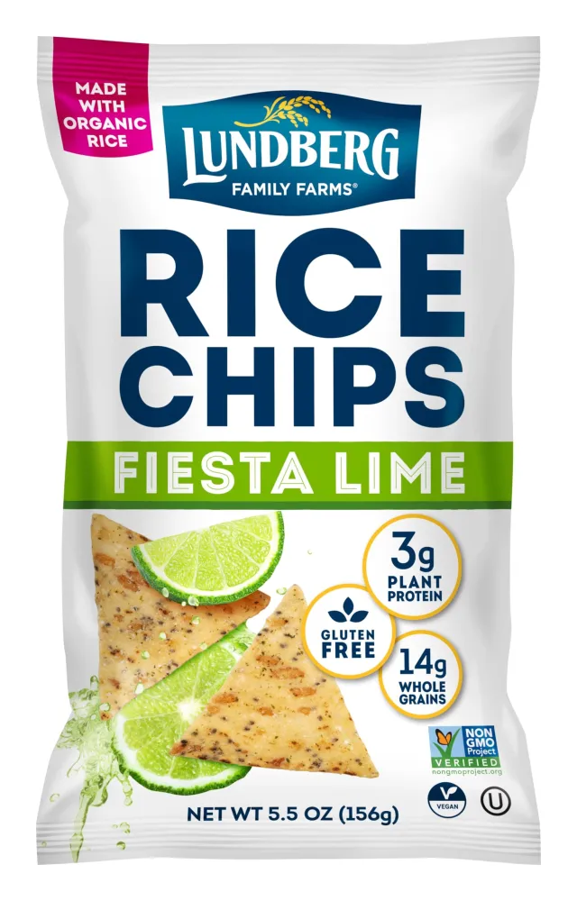 Lundberg Rice Chips, Fiesta Lime, 5.5oz, Gluten-Free, Kosher, Non-GMO Verified, Whole Grain Brown Rice