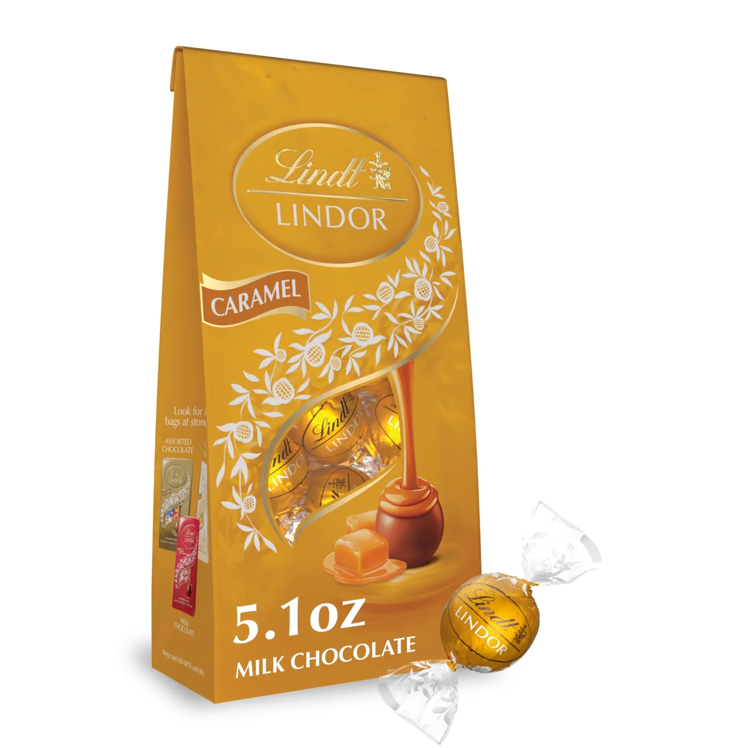 Lindt LINDOR Caramel Milk Chocolate Truffles, Kosher, 5.1 Ounce