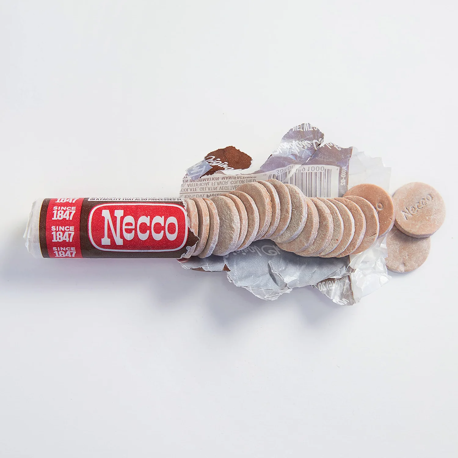 Necco Wafers, Chocolate Wafers Display Pack - Single Flavor Tray, Classic Chocolate Taste, Vintage Candy in Bulk Box - 2-Ounce Rolls (Pack of 24)