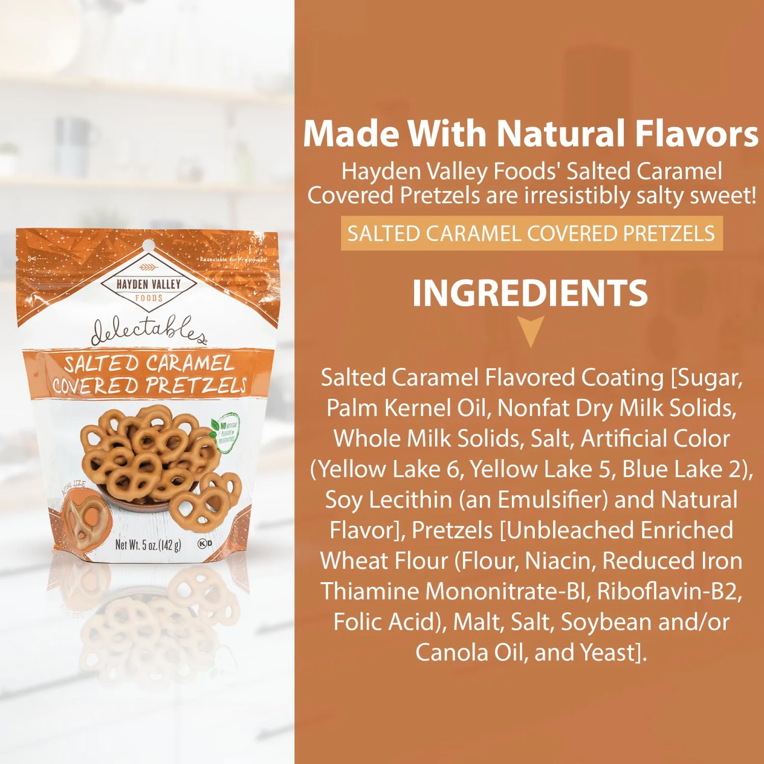 Hayden Valley Foods Salted Caramel Covered Pretzels - 5 oz (Pack of 2) - Gourmet Naturally Flavored Brown Pretzels