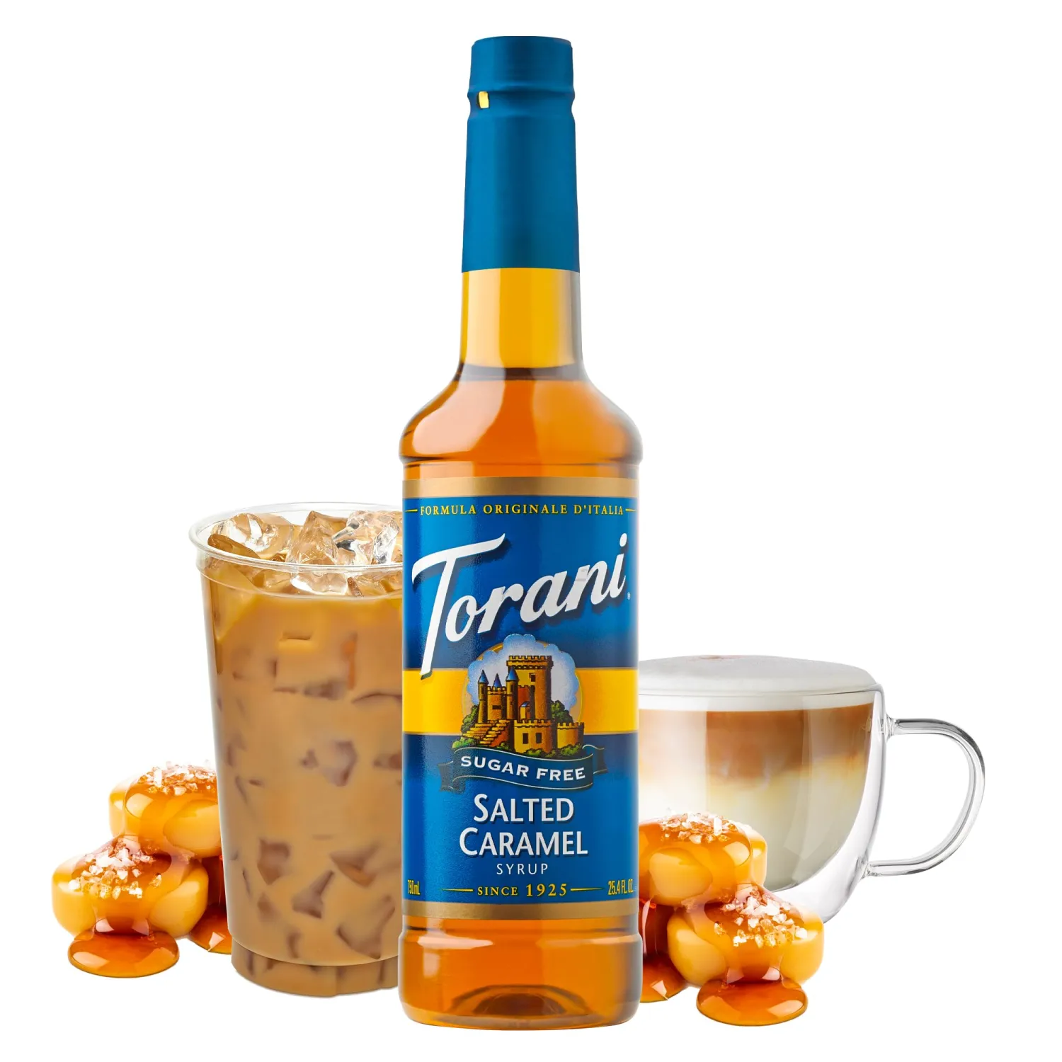 Torani Sugar-Free Syrup, Salted Caramel Syrup, 25.4 Fl Oz Bottle (Pack of 4)