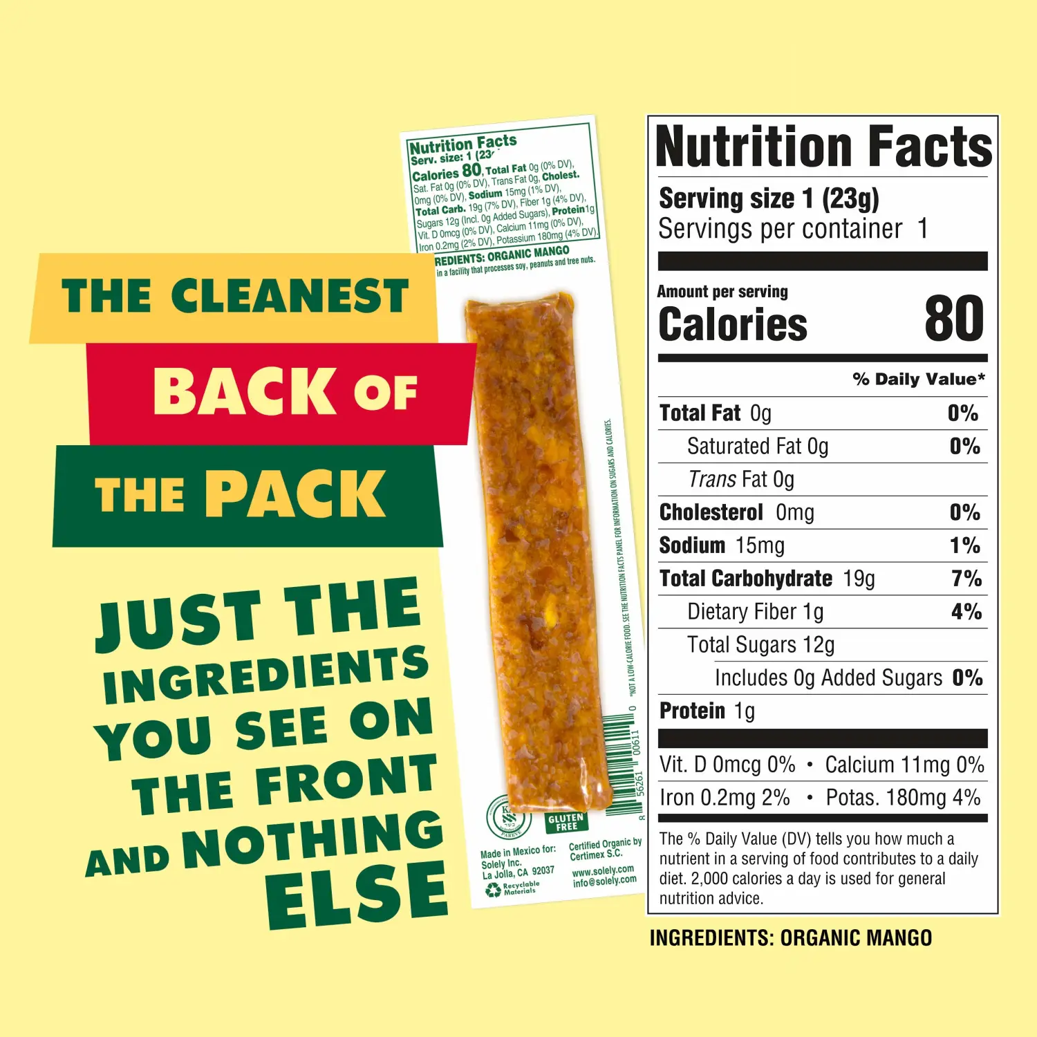 Solely, Fruit Jerky Mango Organic, 0.8 Ounce